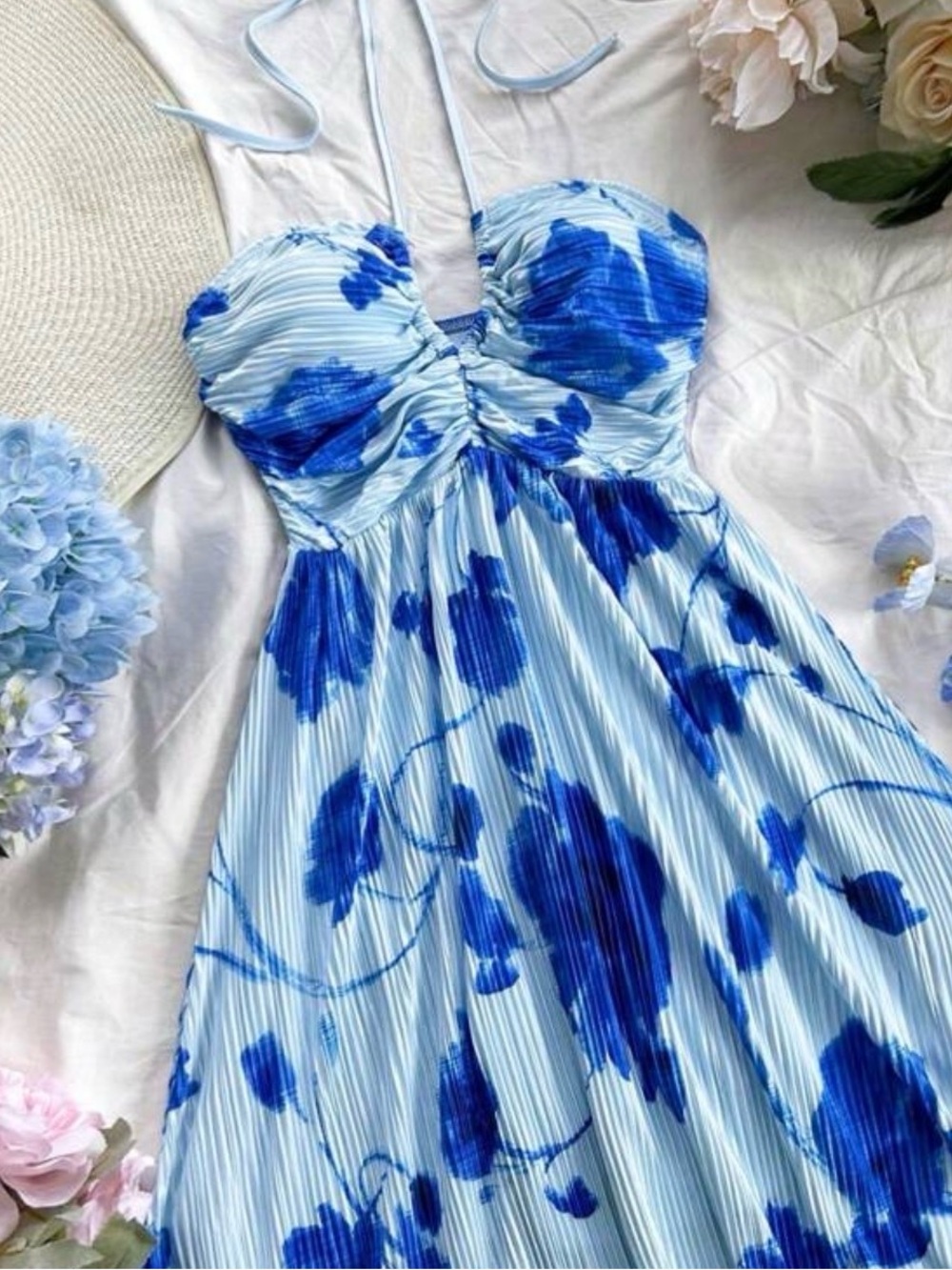 Blue Floral Halter Sundress